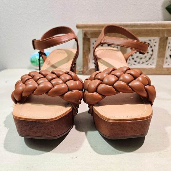 Madden NYC Women Sz 8 Braided Cognac Platform Heels Strap Sandals Casual Dress - Picture 4 of 11